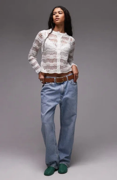Topshop Open Stitch Cardigan In Gray