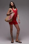 Topshop Open Stitch Cotton Sweater Tank In Red