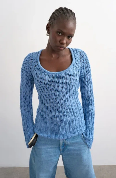 Topshop Open Stitch Knit Long Sleeve Top In Multi