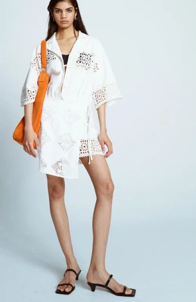 Topshop Cotton Crochet Wrap Skirt Shirt Dress In White