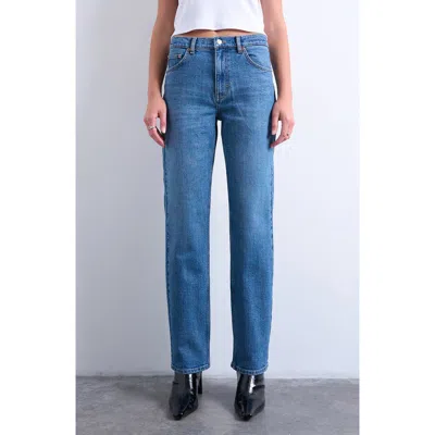 Topshop Orson Mid Rise Straight Leg Jeans In Blue