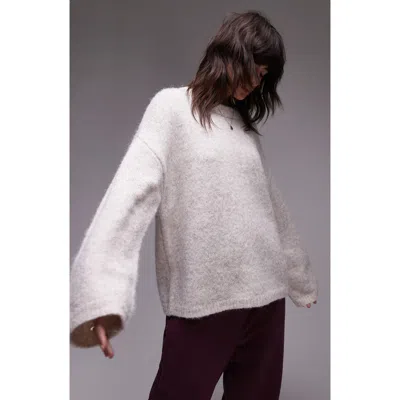 Topshop Oversize Boxy Fluffy Sweater In Stone