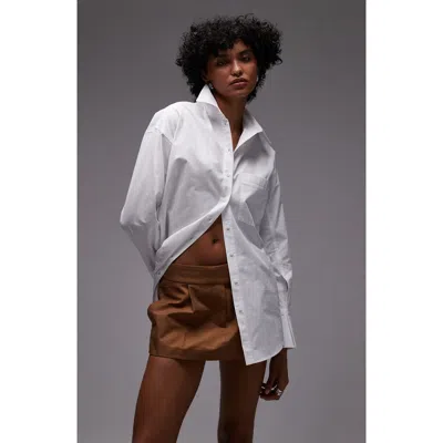 Topshop Oversize Cotton Button-up Shirt In White