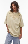 TOPSHOP TOPSHOP OVERSIZE EMBROIDERED COTTON T-SHIRT