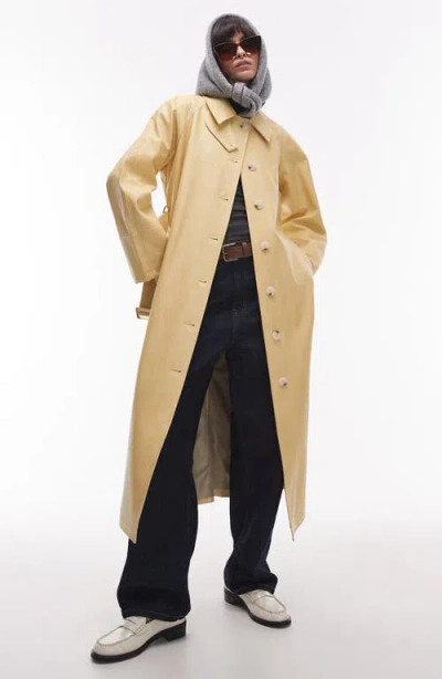 Topshop Oversize Faux Leather Cotton Trench Coat In Buttermilk