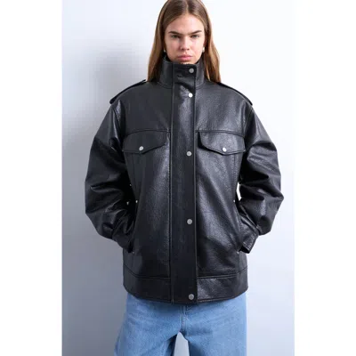 Topshop Oversize Faux Leather Jacket In Black
