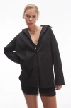 Topshop Oversize Pinstripe Button-up Shirt In Black