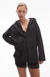Topshop Oversize Pinstripe Button-up Shirt In Black