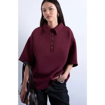 Topshop Oversize Polo In Burgundy