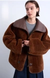 Topshop Shearling Oversized Reversible Coat With Button Loop In Brown