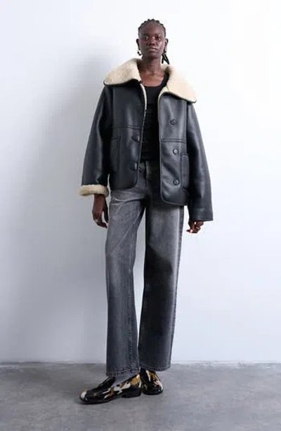 Topshop Oversize Reversible Faux Shearling Jacket In Multi