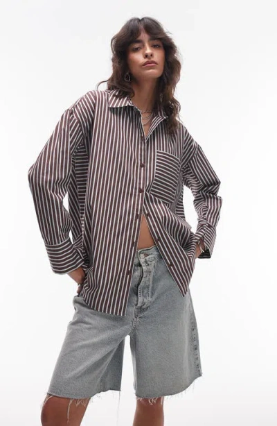 Topshop Oversize Stripe Cotton Button-up Shirt In Multi