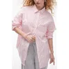 Topshop Oversize Stripe Cotton Button-up Shirt In Pink