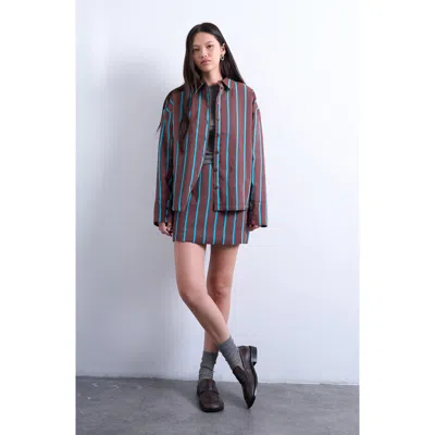 Topshop Oversize Stripe Quilted Button-up Shirt In Multi