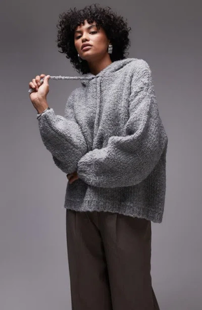 Topshop Oversize Textured Hoodie In Grey