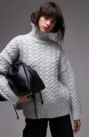 Shop Topshop Oversize Turtleneck Sweater In Light Grey