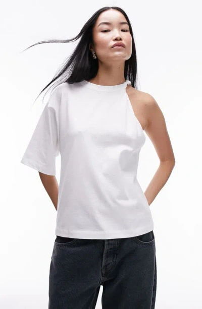 Topshop Oversize Twist Neck Asymmetric T-shirt In Ivory