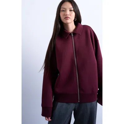Topshop Scuba-style Fabric Zip Up Jacket In Burgundy