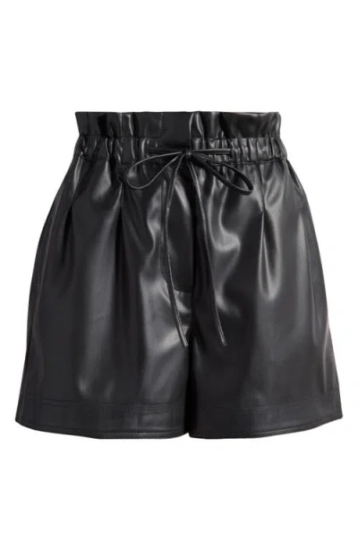 Topshop Paperbag Waist Drawstring Faux Leather Shorts In Black