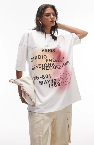 Topshop Paris Oversize Graphic T-shirt In White