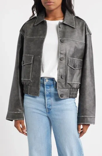 TOPSHOP TOPSHOP PATCH POCKET FAUX LEATHER BOMBER JACKET