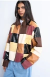 Topshop Patchwork Faux Leather Jacket In Brown