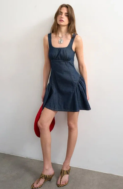 Topshop Peplum Hem Denim Minidress In Blue