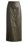 Topshop Pieced Faux Leather Midi Skirt In Dark Khaki
