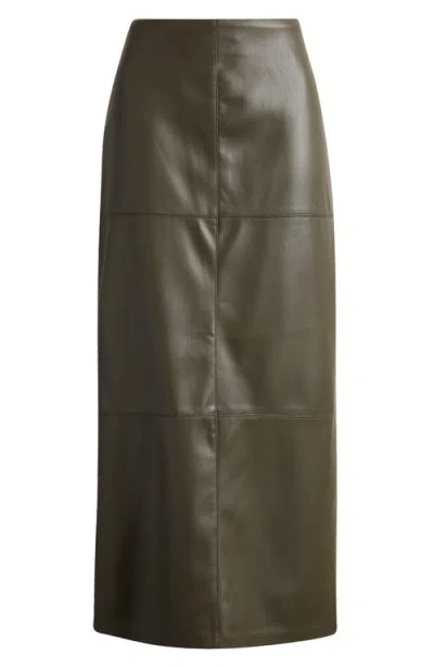 Topshop Pieced Faux Leather Midi Skirt In Dark Khaki