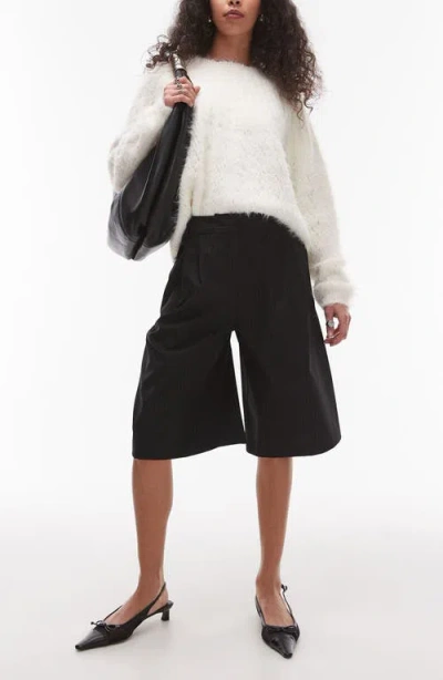 Topshop Pinstripe Awkward Length Shorts In Black