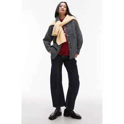 Topshop Pinstripe Barrel Leg Jeans In Medium Blue