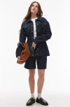 Topshop Pinstripe Denim Bermuda Shorts In Dark Blue Multi
