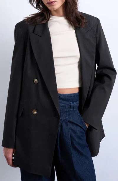 Topshop Co Ord Double Breasted Subtle Pinstripe Oversized Blazer In Blue