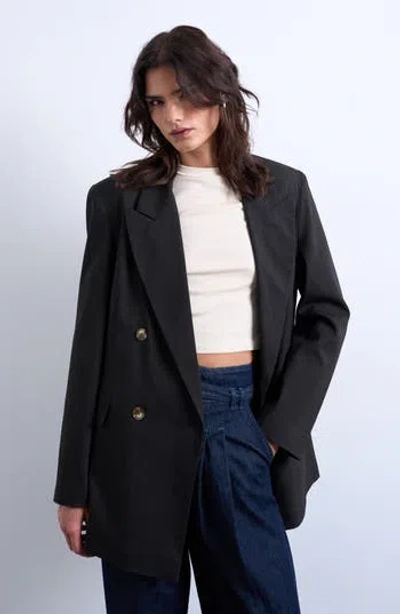 Topshop Pinstripe Double Breasted Blazer In Blue