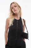Topshop Pinstripe Vest In Black
