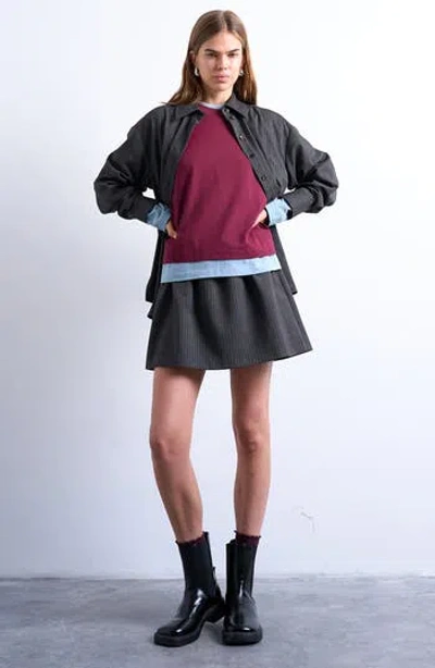 Topshop Pinstripe Low Rise Micro Miniskirt In Gray