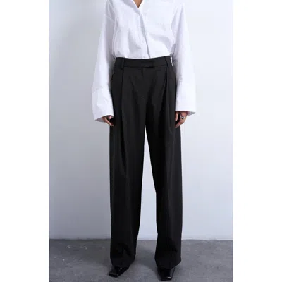 Topshop Pinstripe Pleated Wide Leg Pants In Black