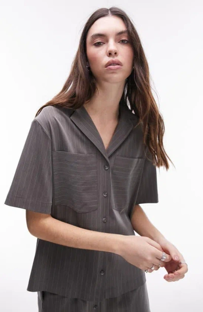 Topshop Pinstripe Short Sleeve Button-up Shirt In Grey