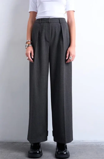 Topshop Pinstripe Tailored Pants In Gray