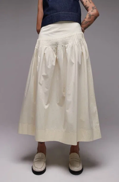 Topshop Pintuck Cotton Poplin Maxi Skirt In Neutral