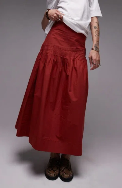 Topshop Pintuck Cotton Poplin Maxi Skirt In Red