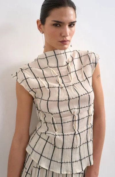 Topshop Pintuck Crinkle Funnel Neck Top In White
