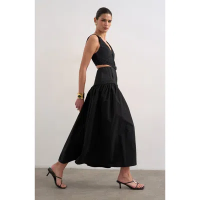Topshop Pintuck Detail Cotton Maxi Dress In Black