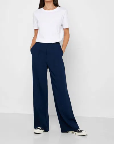 Topshop Pintuck High Waist Wide Leg Dress Pants In Navy In Blue