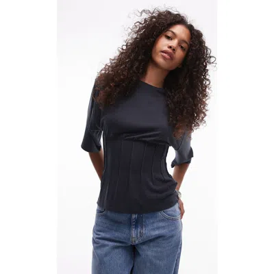Topshop Pintuck Waist T-shirt In Slate