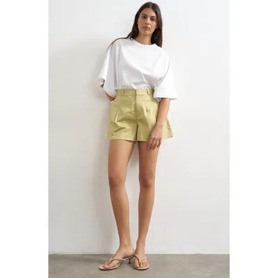 Topshop Pleat Cotton Shorts In Yellow