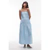 Topshop Pleat Detail Cotton Maxi Sundress In Blue