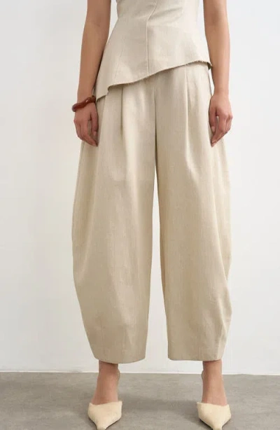 Topshop Pleated Barrel Pants In Neutral