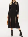 Topshop Pleated Button Down Casual Long Sleeve Midi Dress In Black In Black