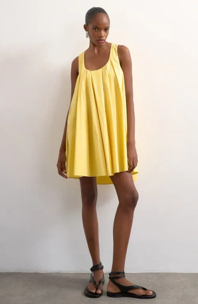Topshop Pleated Cotton Trapeze Mini Sundress In Yellow